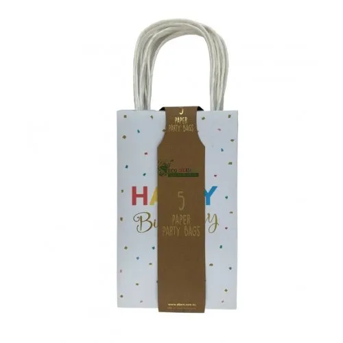 5pk Happy Birthday Multi Colour Confetti Paper Gift Bags