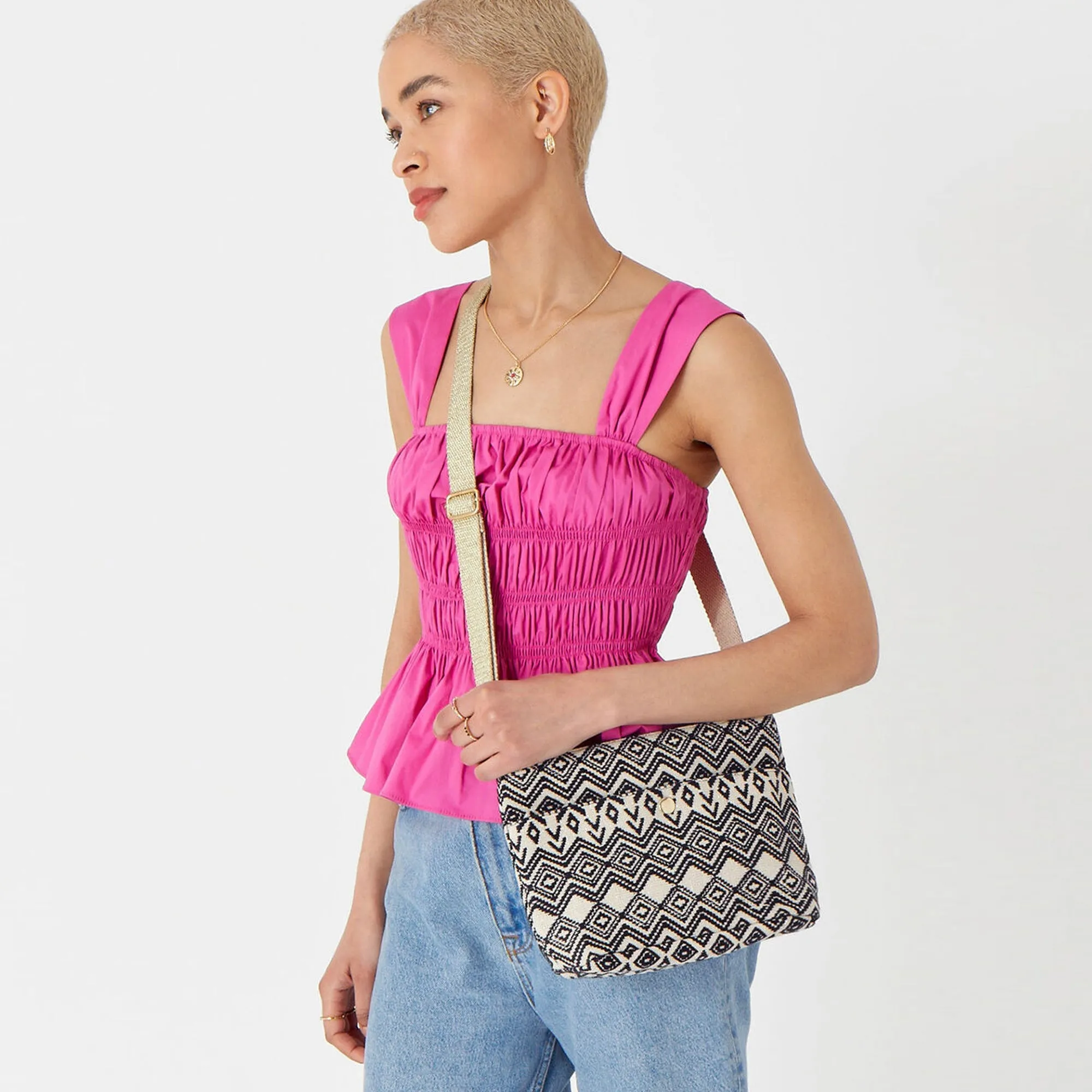 Accessorize London Women's Fabric Navy Aztec Sling Bag