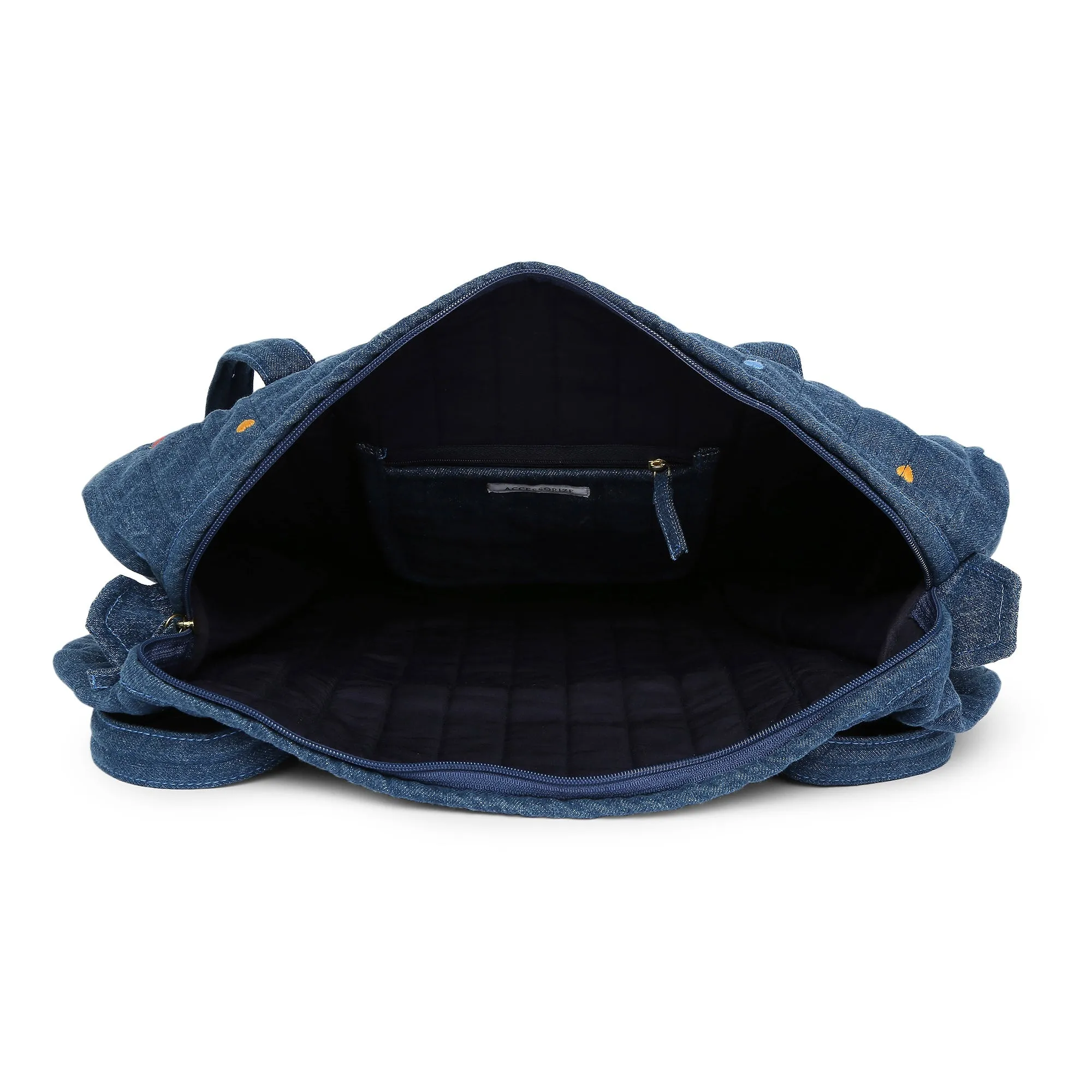 Accessorize London Women's Pure Organic Cotton Blue Denim Heart Weekender Bag