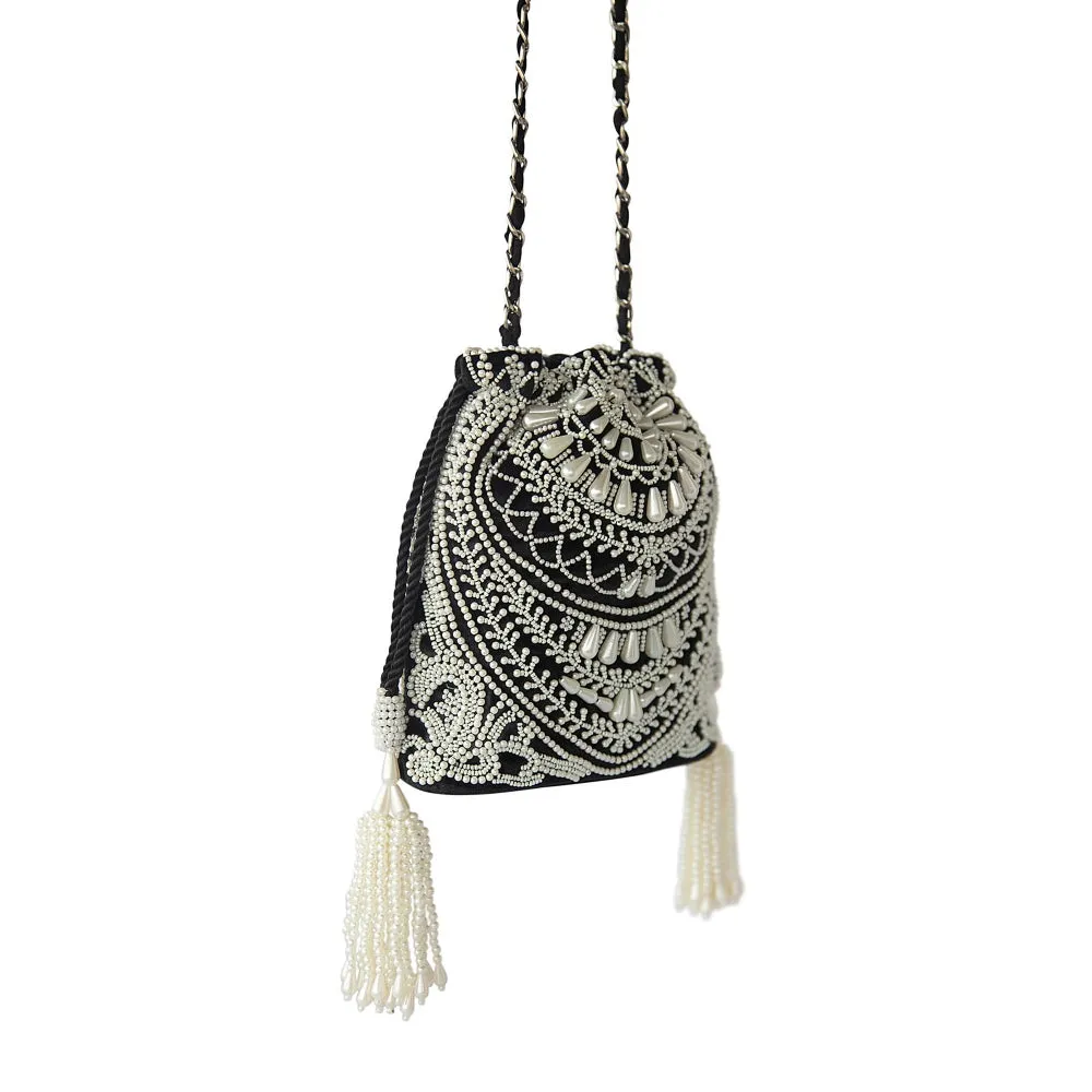 Adora By Ankita Black Velvet Pearl Necklace Bag