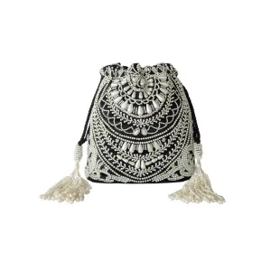 Adora By Ankita Black Velvet Pearl Necklace Bag