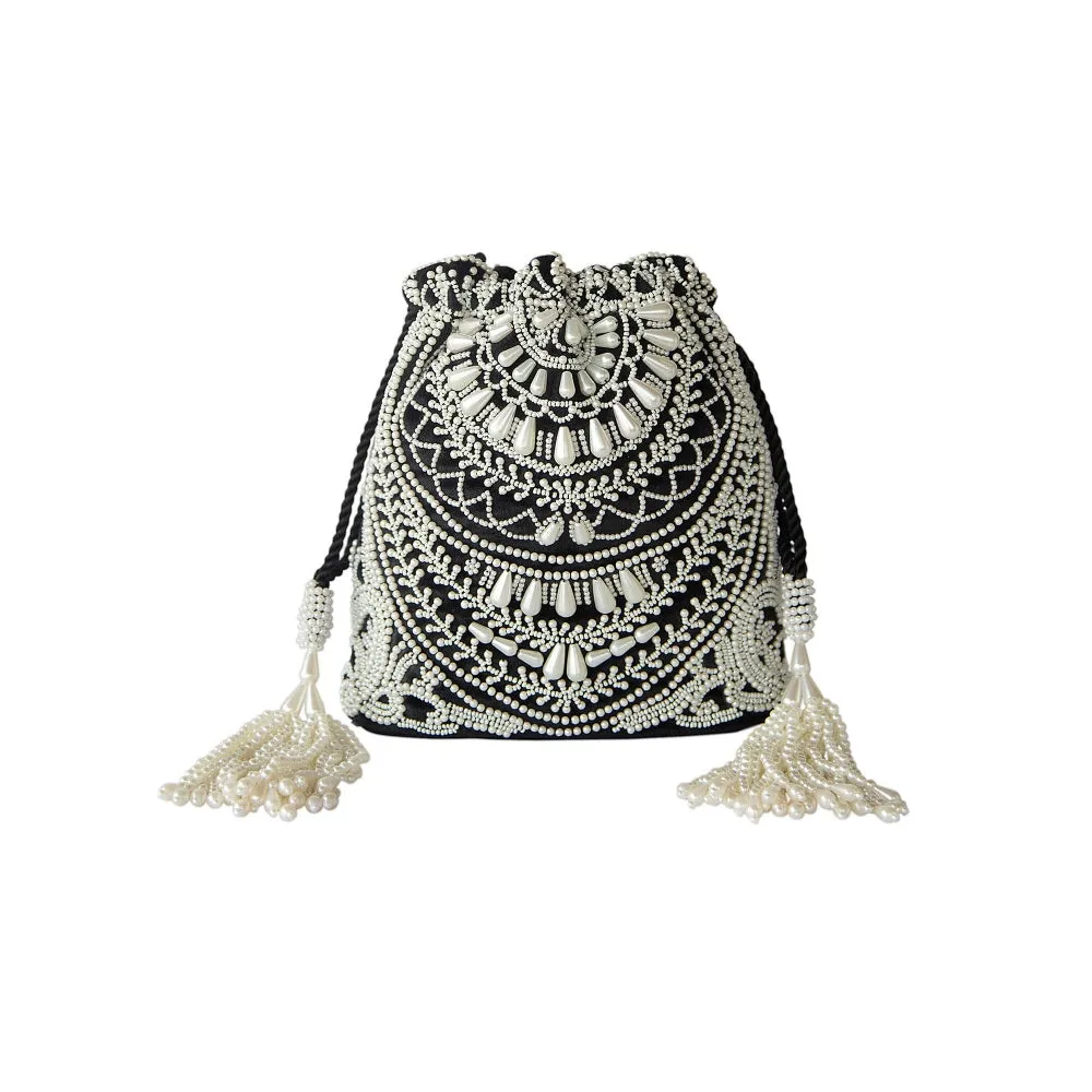 Adora By Ankita Black Velvet Pearl Necklace Bag