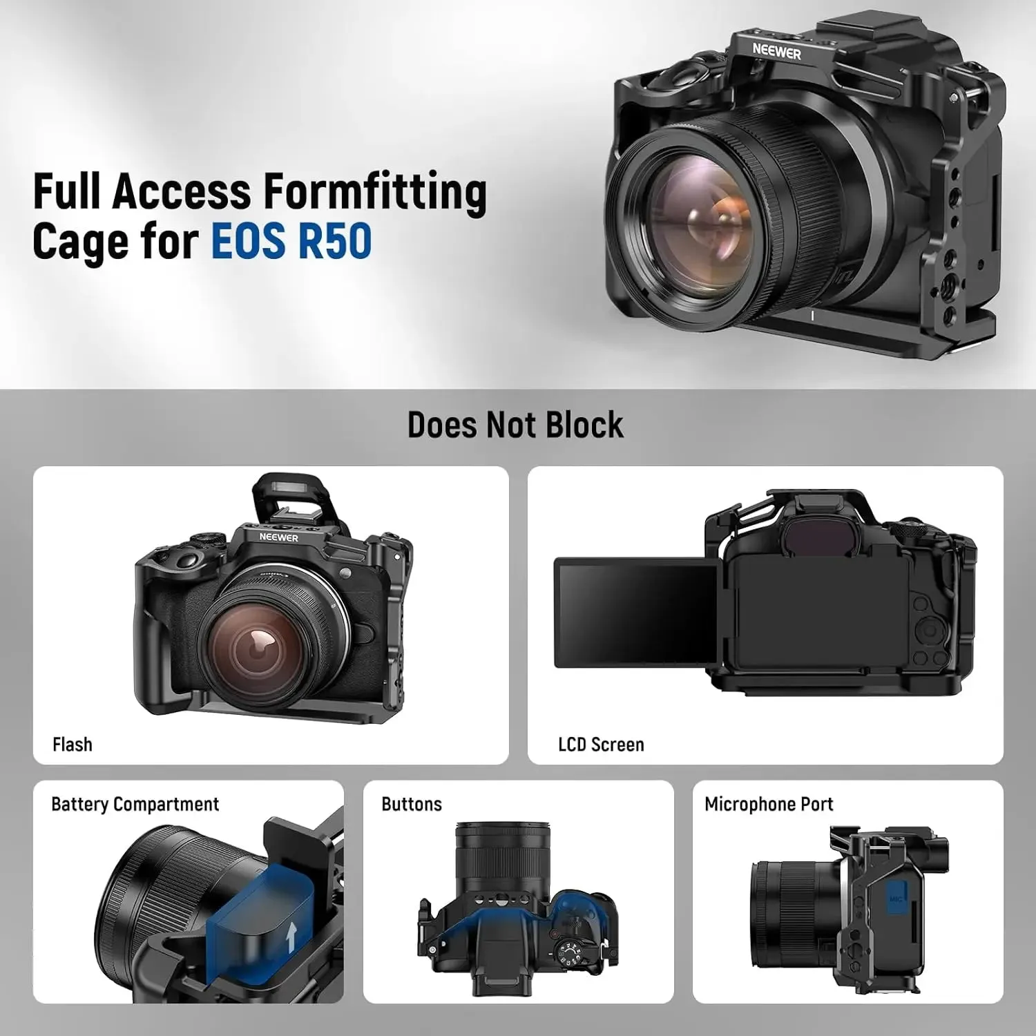 Aluminum Camera Cage for Canon Eos R50 Nato Rail 1/4 Threads 3/8 Arri Holes