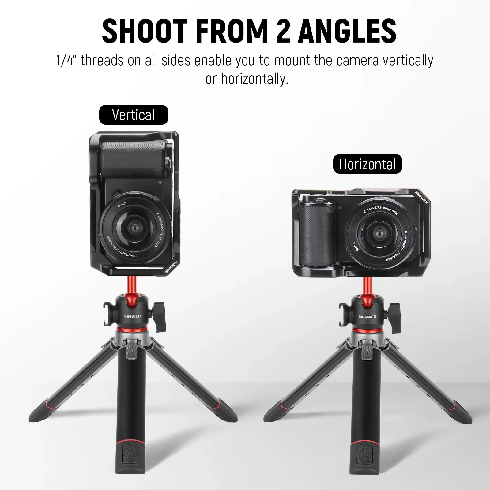 Aluminum Camera Cage for Sony Zv E10 with Arca Plate 1/4 Threads and Cold Shoe Mounts