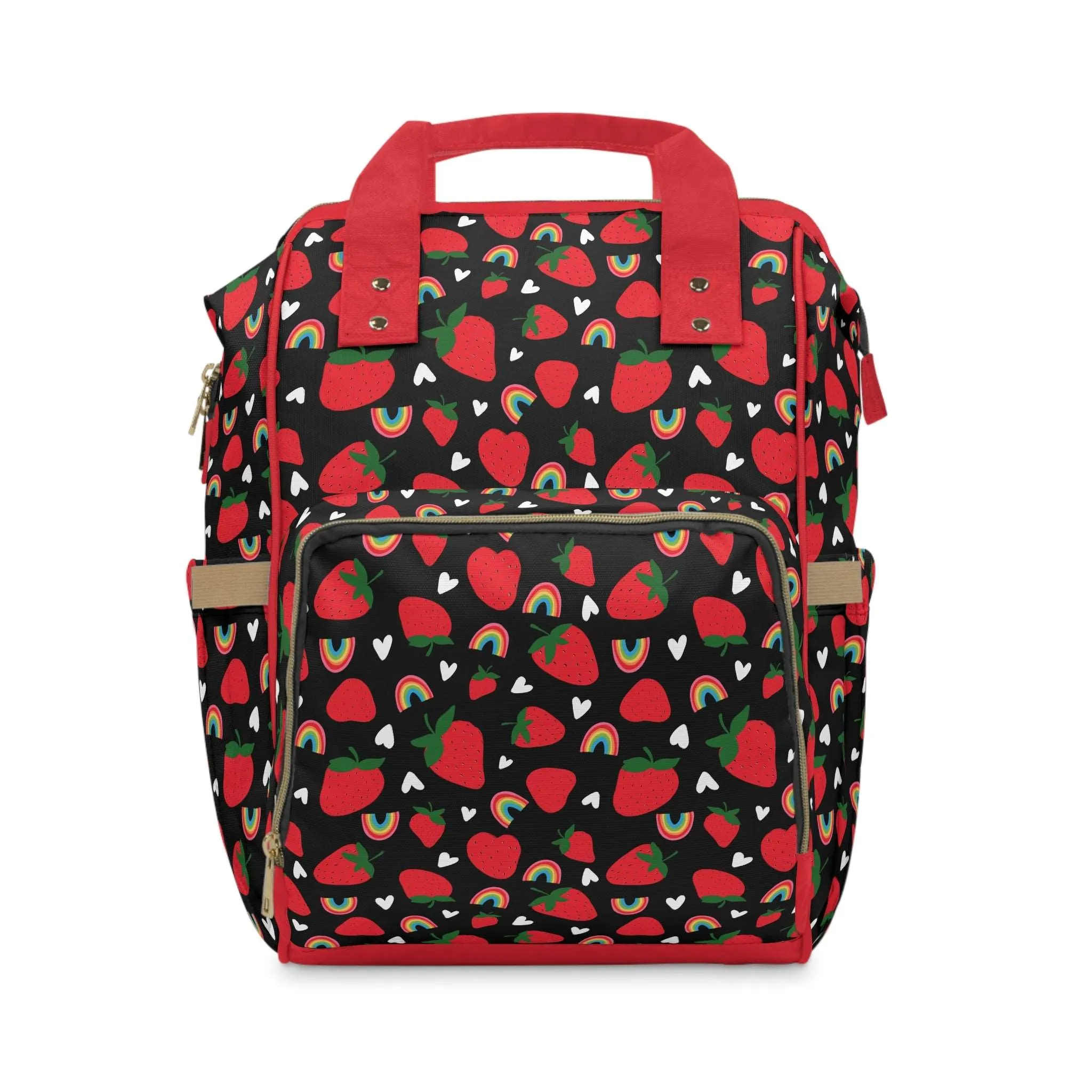 Black & Fruity Multi-Function Baby Changing Backpack Bag - Strawberry Fields 2