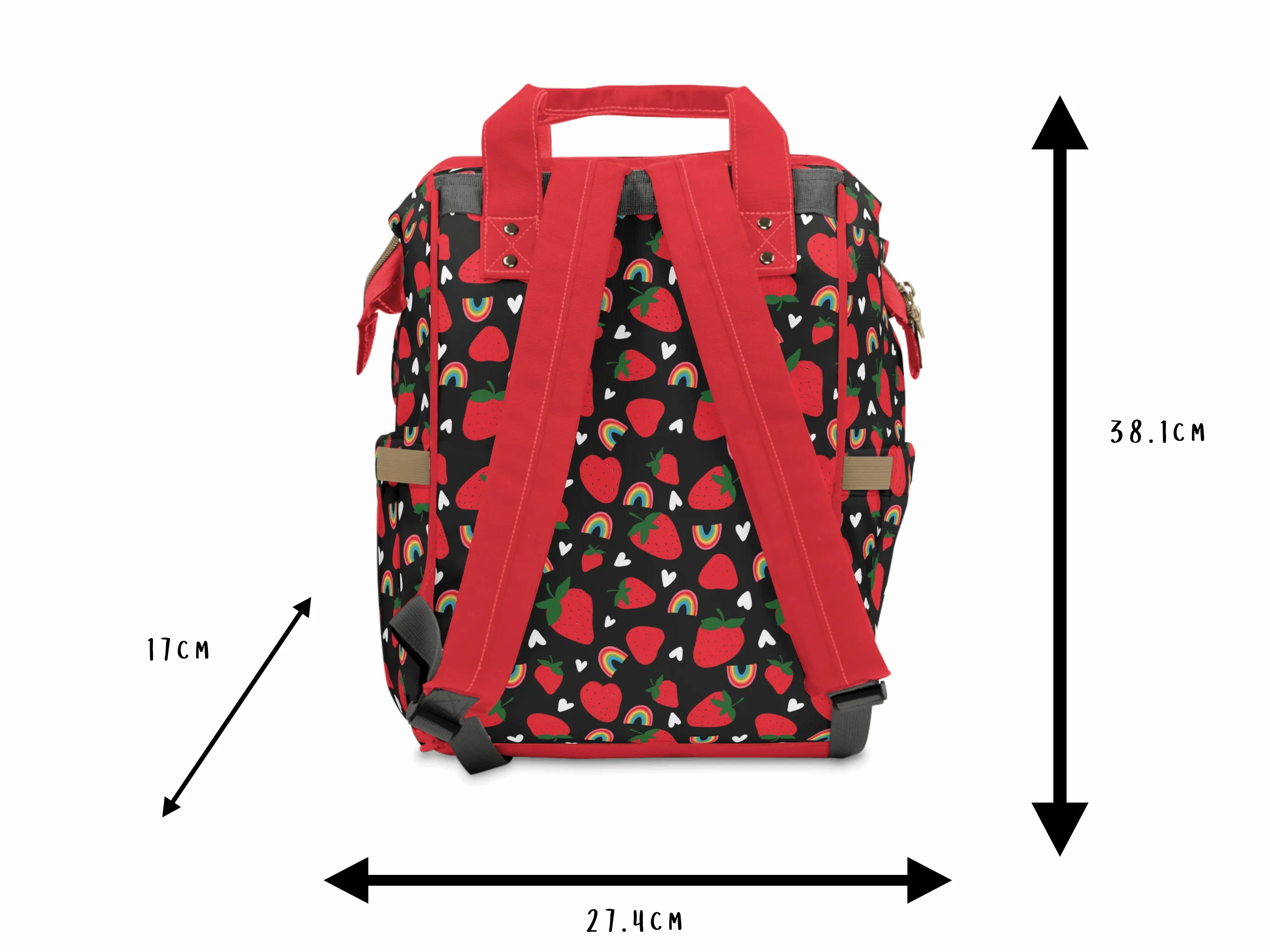 Black & Fruity Multi-Function Baby Changing Backpack Bag - Strawberry Fields 2