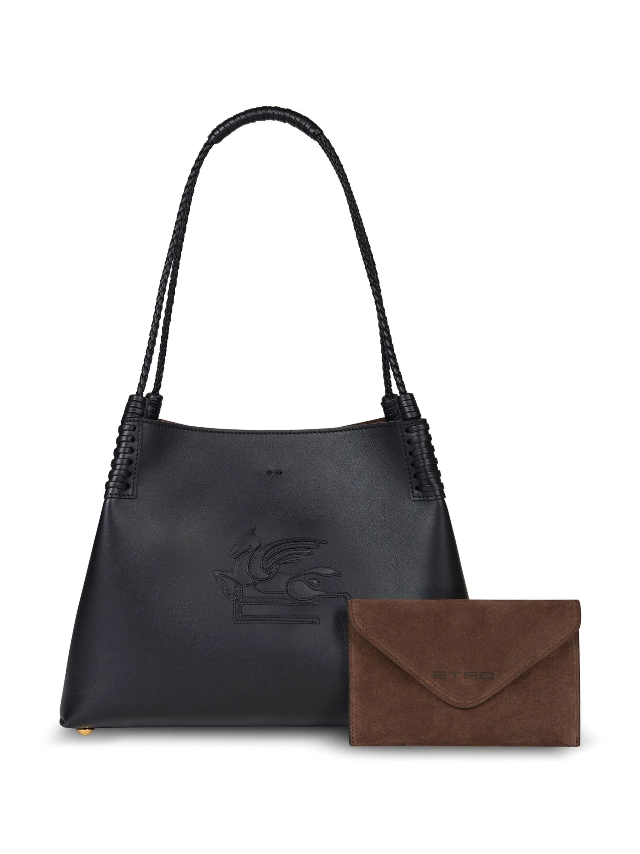 Black Leather Braided Handle Bag
