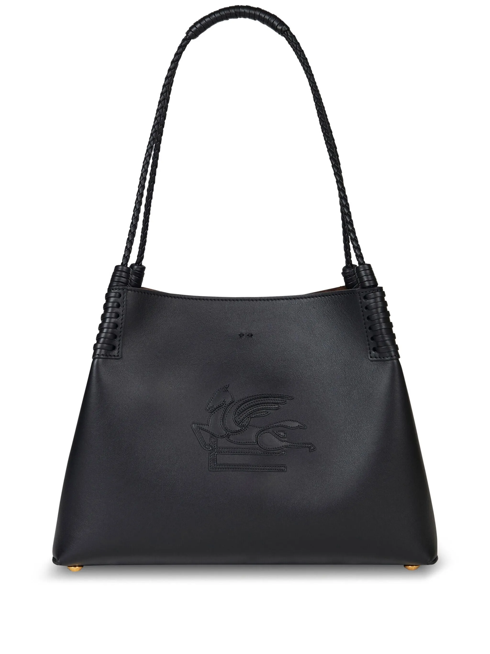 Black Leather Braided Handle Bag