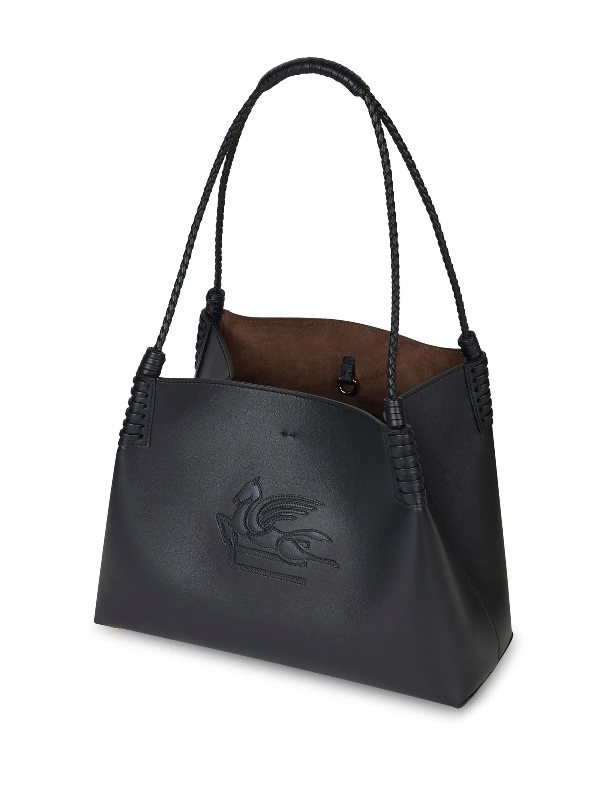 Black Leather Braided Handle Bag
