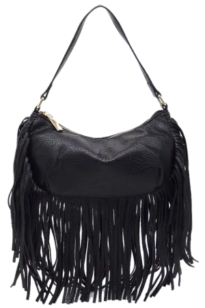 Bohemian Vegan Leather Fringe Hobo Bag
