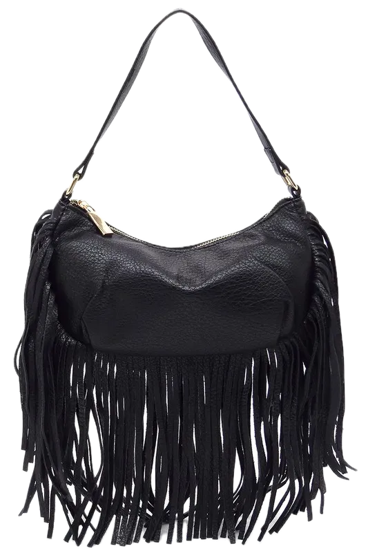 Bohemian Vegan Leather Fringe Hobo Bag