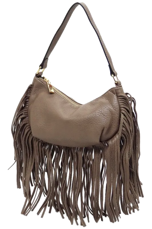 Bohemian Vegan Leather Fringe Hobo Bag