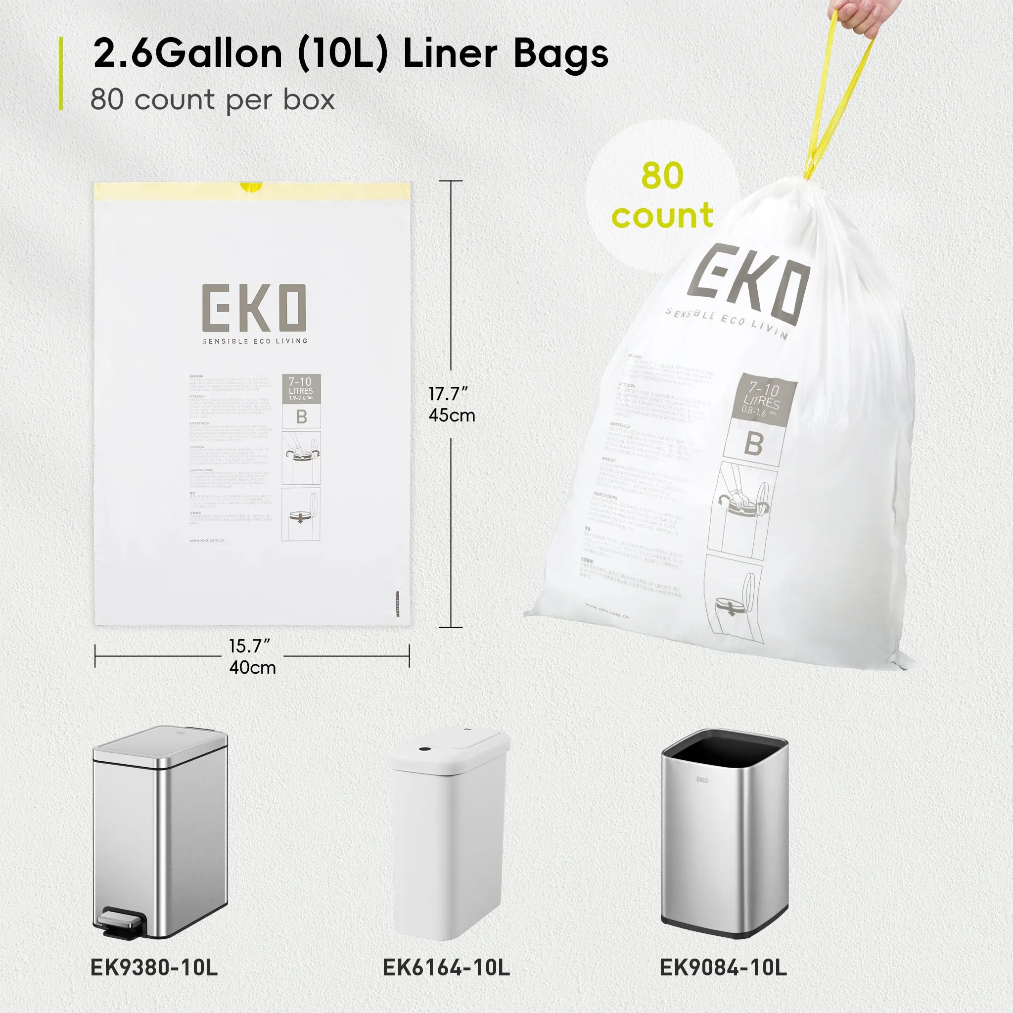 Code B - 2.6 Gallon Easy-Dispense Roll Trash Bag - 80 Count (7-10L)