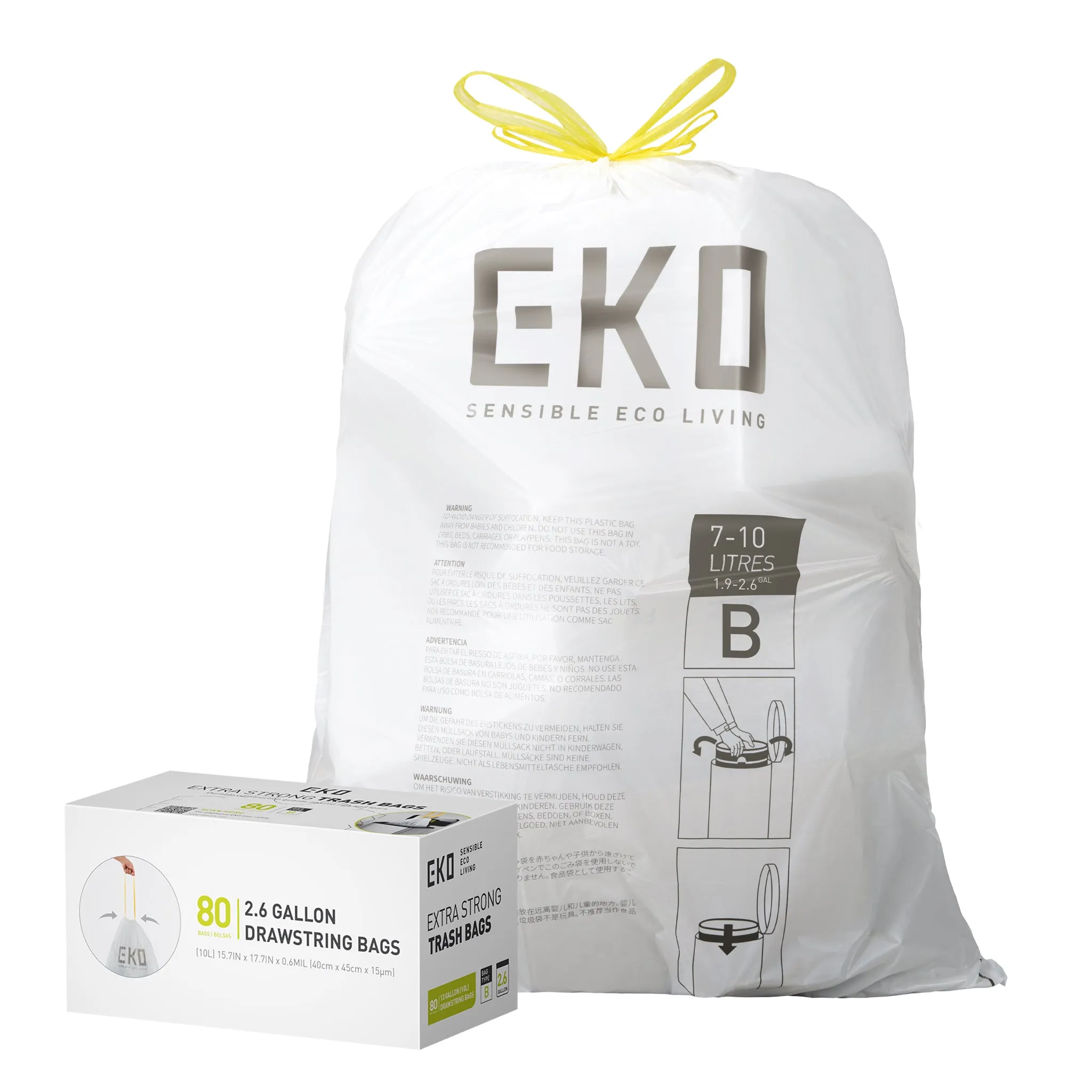 Code B - 2.6 Gallon Easy-Dispense Roll Trash Bag - 80 Count (7-10L)
