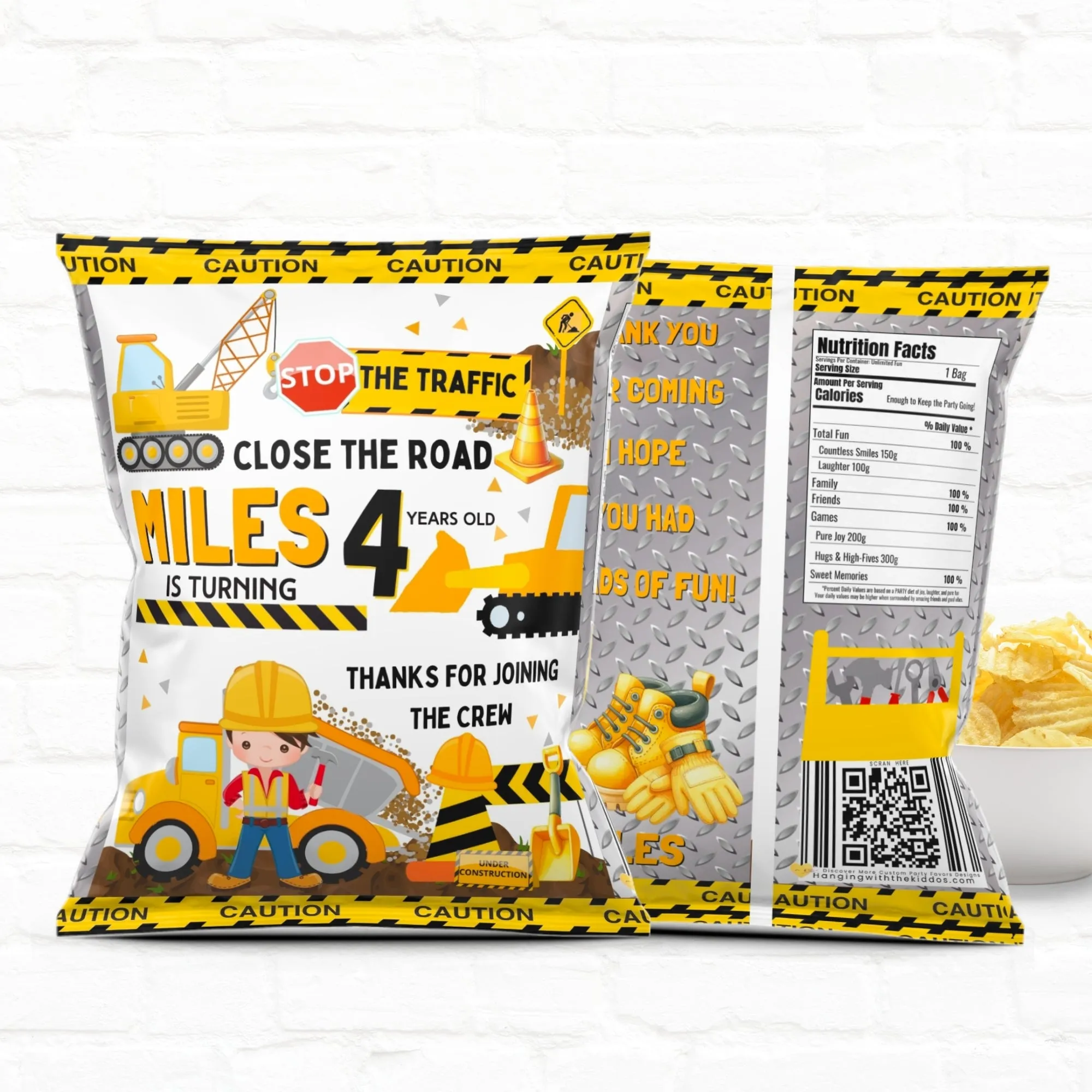 Construction Party -Stop The Traffic Close The Road| Personalized Chip Bags 03