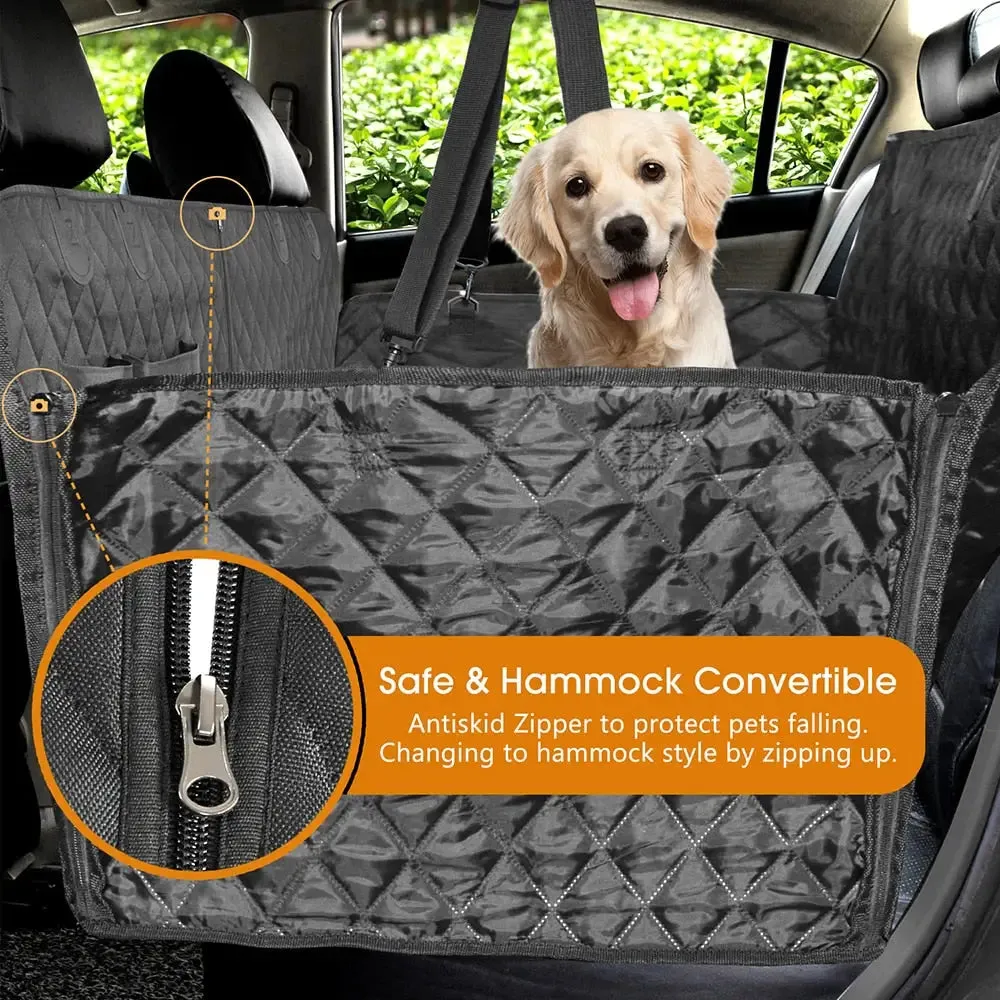 Dog Car Seat Cover 100% Waterproof with Side Flaps Pet Seat Cover for Back Seat Black Carrier Hammock Convertible