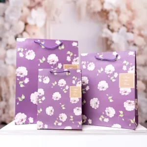 Elegant Floral Purple Gift Bags - Set of 3 Different Sizes