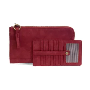 Faux Suede Karina Wristlet & Wallet in Rust