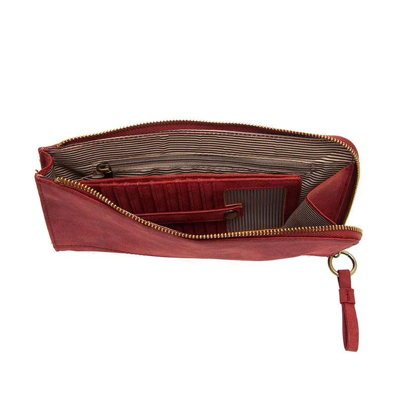 Faux Suede Karina Wristlet & Wallet in Rust
