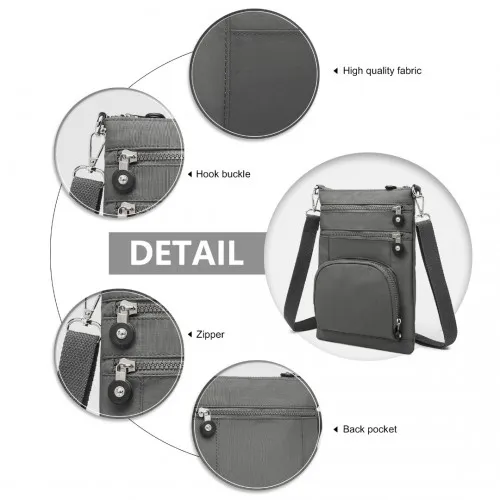 Kono Casual Multi Pocket RFID Blocking Crossbody Bag - Stylish and Secure Grey Bag