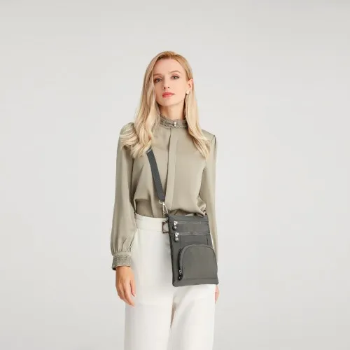Kono Casual Multi Pocket RFID Blocking Crossbody Bag - Stylish and Secure Grey Bag
