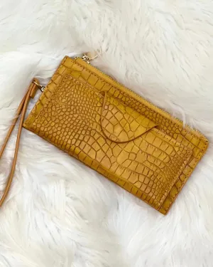 Kyla Wristlet Wallet in Croc/Mustard FINAL SALE