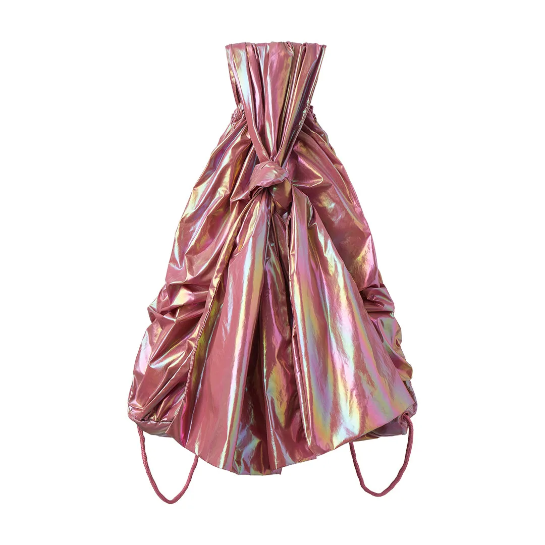 METALLIC KNOTTED DRAWSTRING BAG PINK