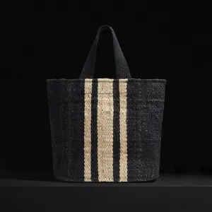 Playa Striped Small Hemp Tote - Black/Natural