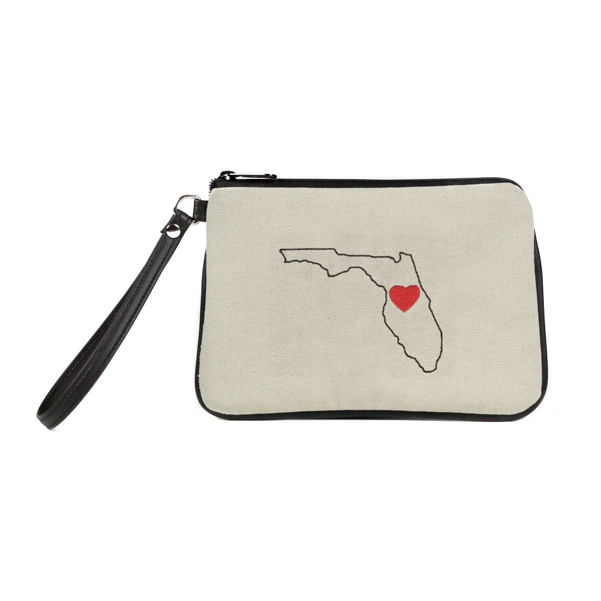 "Orlando Love" Embroidered Canvas Vegan Wristlet/Crossbody Bag (Multicolored)
