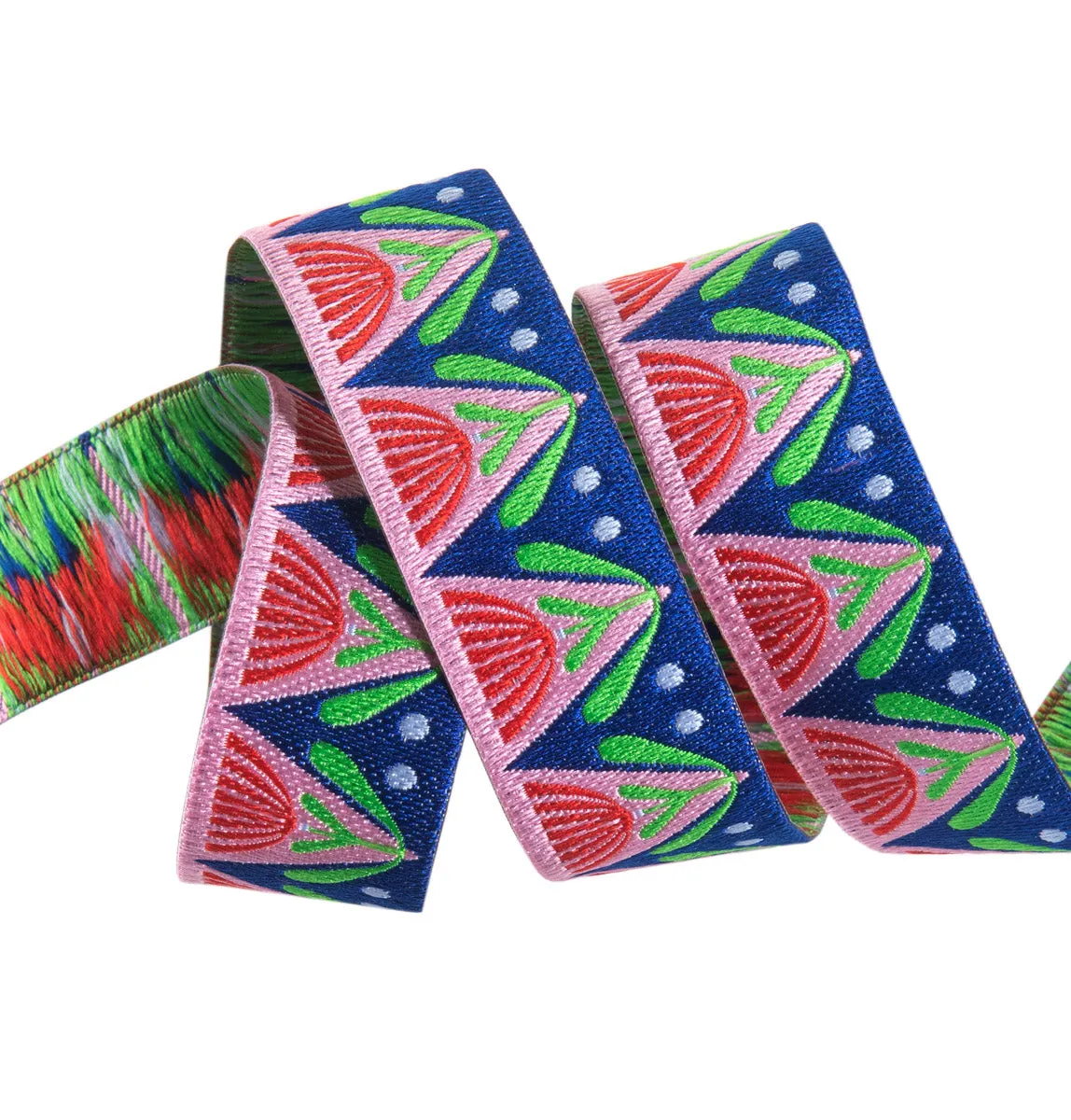 Red & Pink Art Deco Flowers  by Jane Sassaman - 7/8" -by the yard