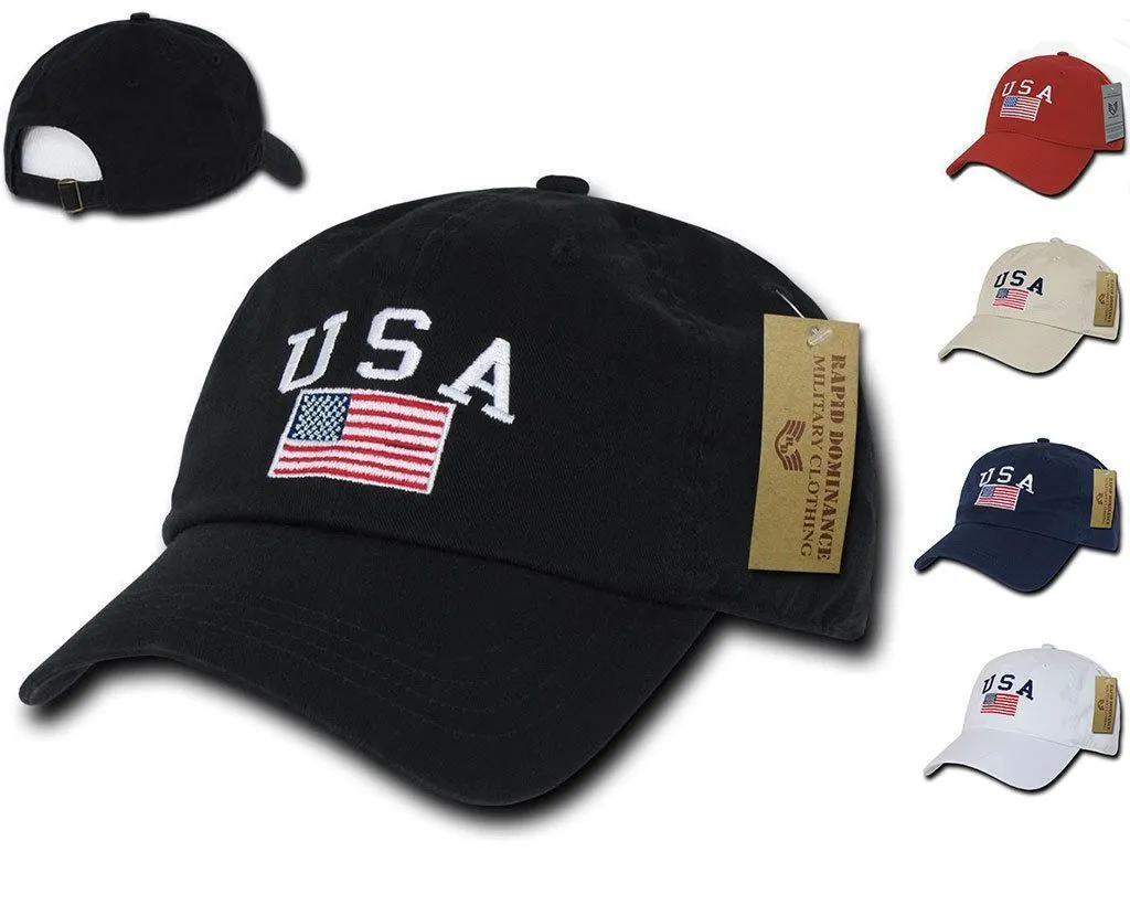 Relaxed USA Flag American Team Patriotic Washed Cotton Baseball Dad Cap Hats