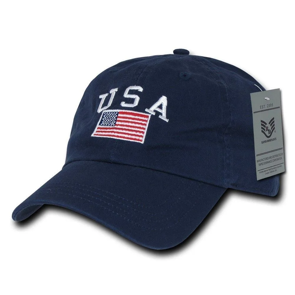 Relaxed USA Flag American Team Patriotic Washed Cotton Baseball Dad Cap Hats