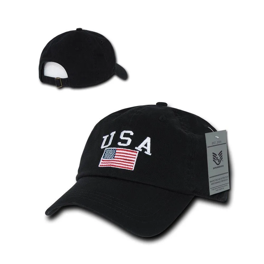 Relaxed USA Flag American Team Patriotic Washed Cotton Baseball Dad Cap Hats