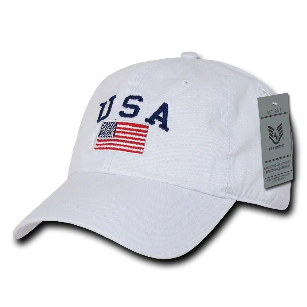 Relaxed USA Flag American Team Patriotic Washed Cotton Baseball Dad Cap Hats