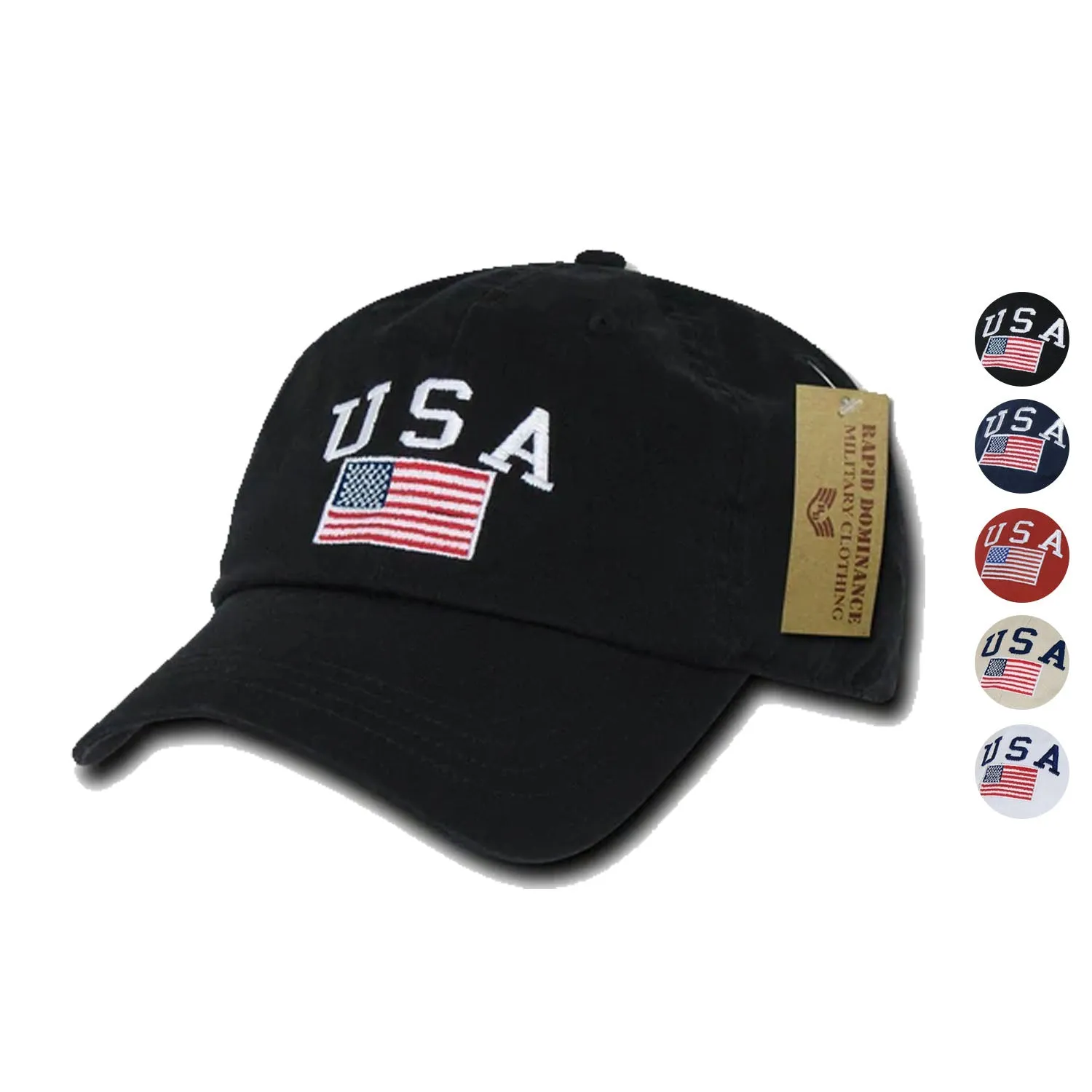 Relaxed USA Flag American Team Patriotic Washed Cotton Baseball Dad Cap Hats