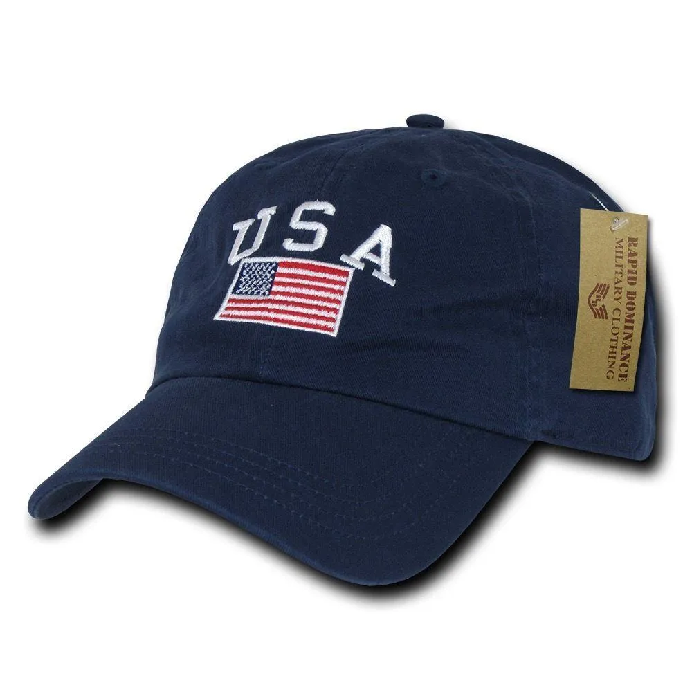 Relaxed USA Flag American Team Patriotic Washed Cotton Baseball Dad Cap Hats