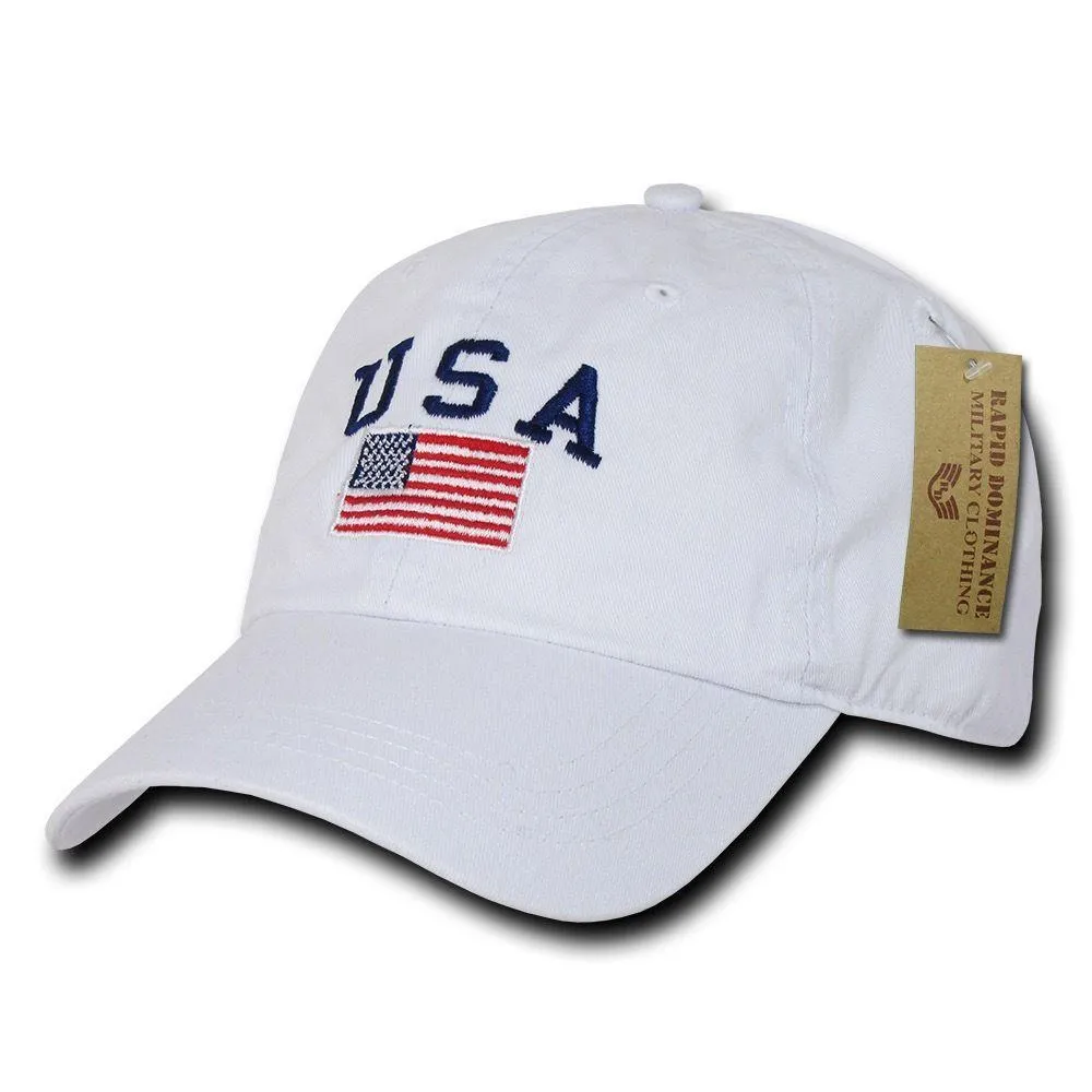 Relaxed USA Flag American Team Patriotic Washed Cotton Baseball Dad Cap Hats