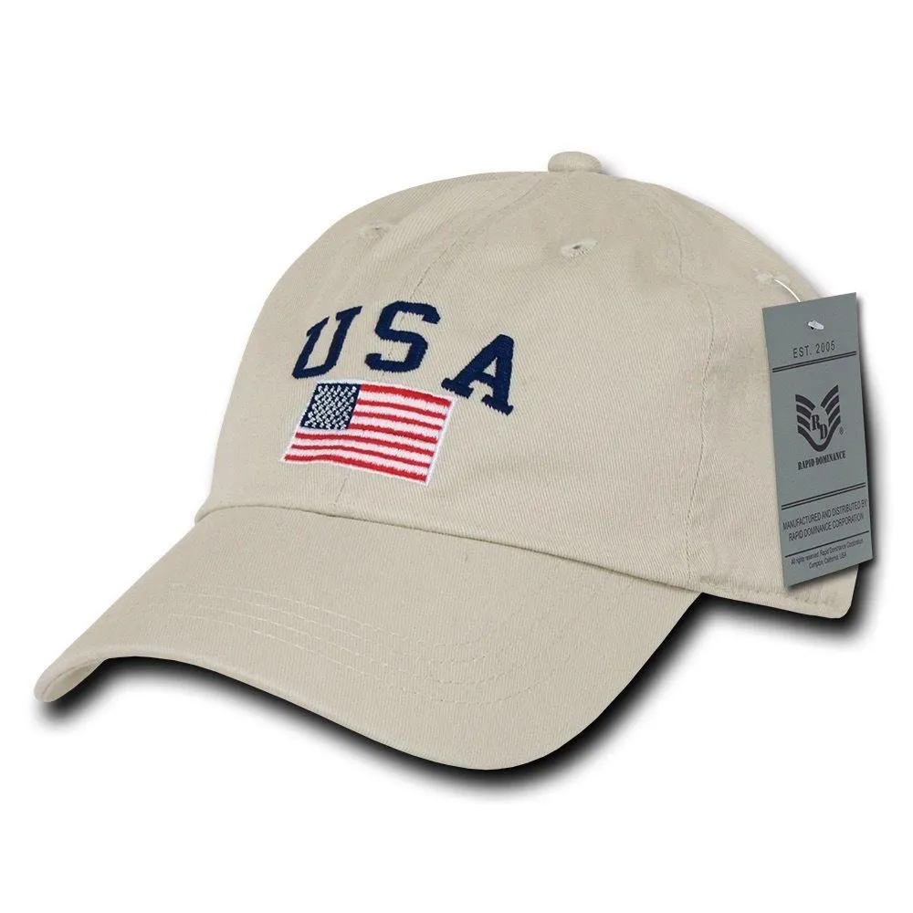 Relaxed USA Flag American Team Patriotic Washed Cotton Baseball Dad Cap Hats