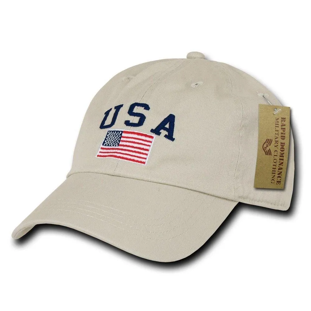 Relaxed USA Flag American Team Patriotic Washed Cotton Baseball Dad Cap Hats