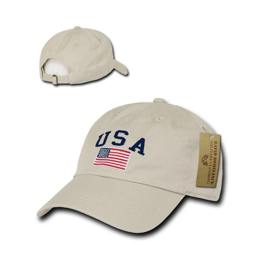 Relaxed USA Flag American Team Patriotic Washed Cotton Baseball Dad Cap Hats