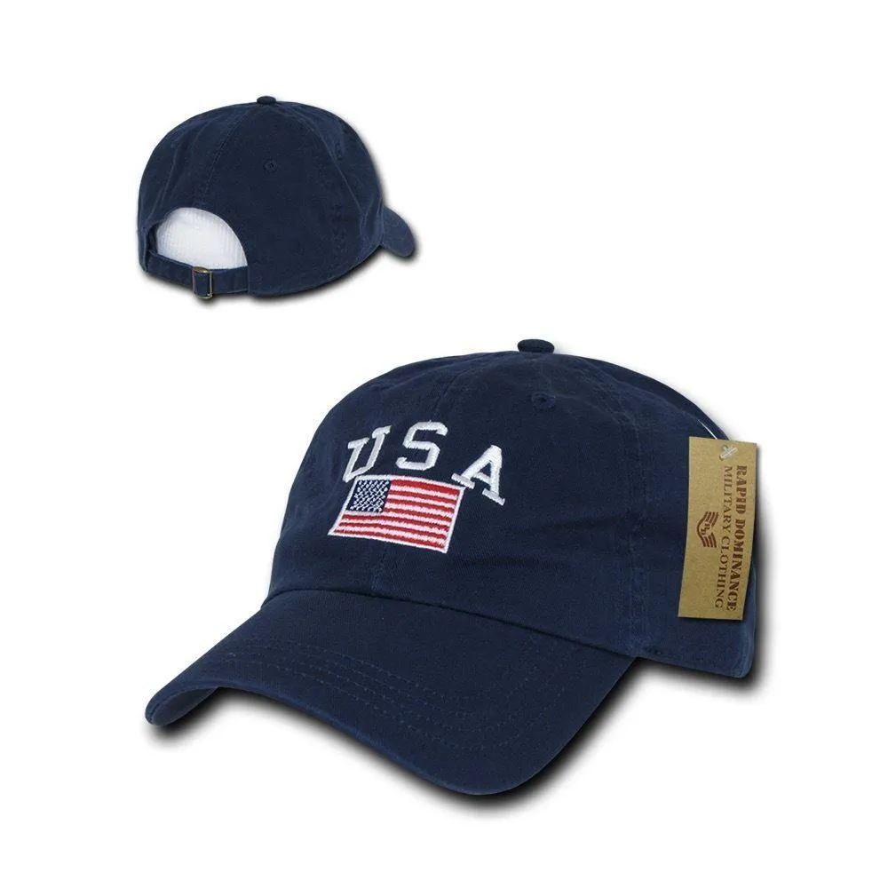 Relaxed USA Flag American Team Patriotic Washed Cotton Baseball Dad Cap Hats