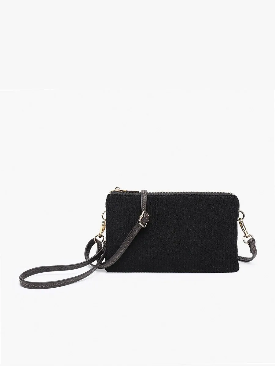 Riley Corduroy Crossbody Wristlet -Black