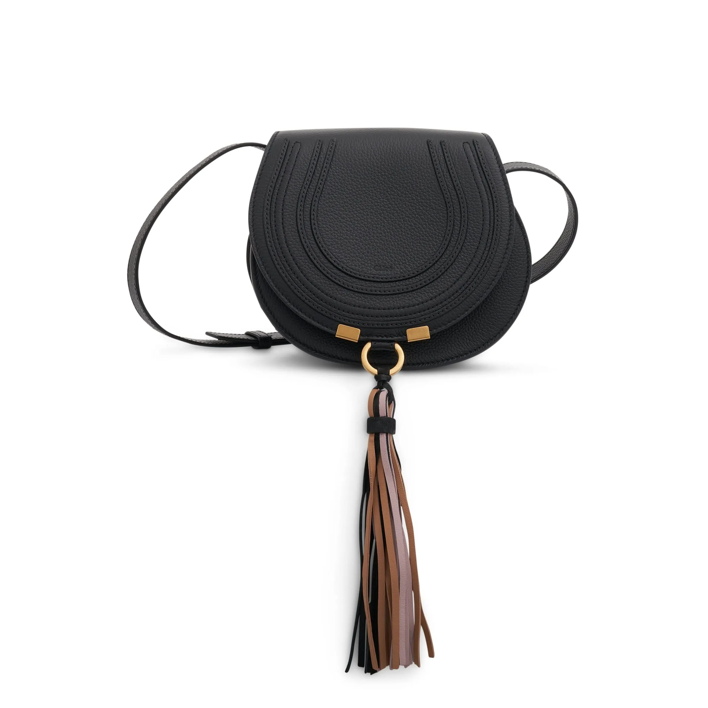 Small Marcie Saddle Bag with Suede & Nappa Tassel in Black