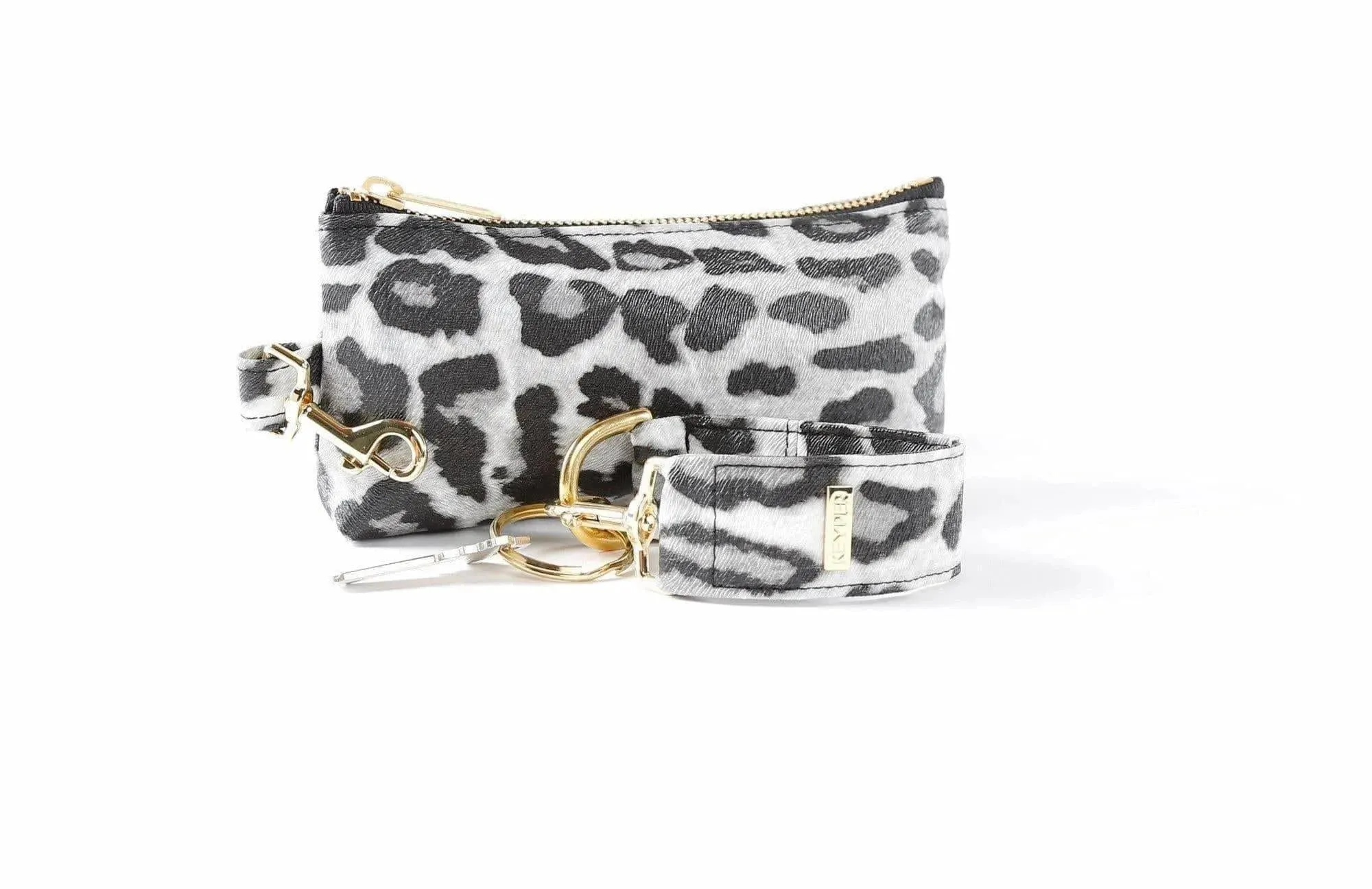 Snow Leopard Vegan Leather 2-Piece Wristlet Set