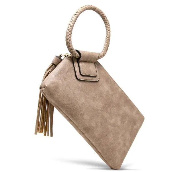 Soft Vegan Leather Wristlet/Clutch With Tassel
