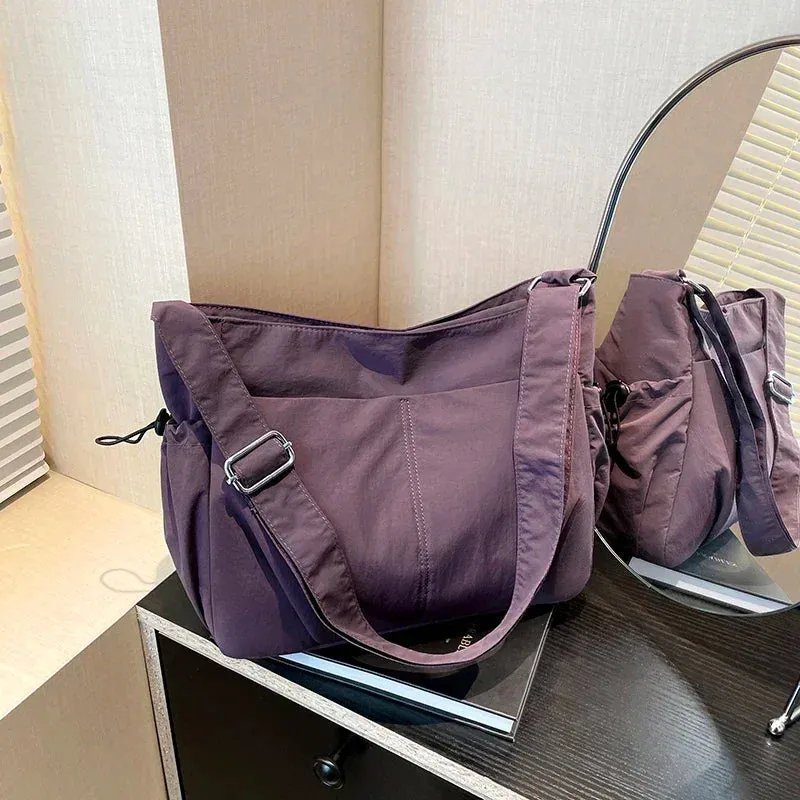 Sohiwoo Nylon Solid Zipper Large Capacity Crossbody Bag 2025 High Quality Trendy Casual Shoulder Bag Soft Versatile Popular Handbag