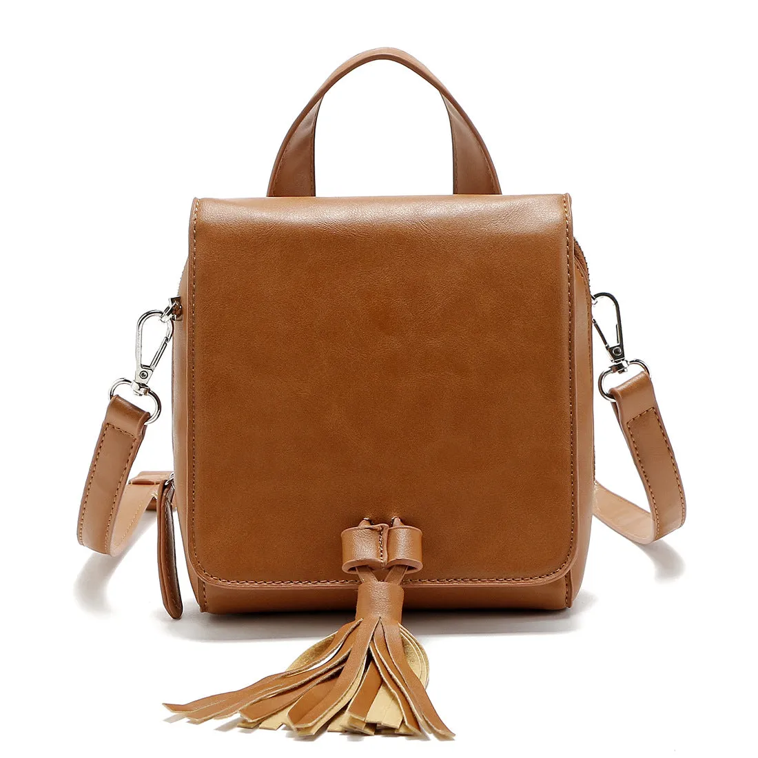 Sohiwoo Solid Color Crossbody Flap Bag Tassel Decor Handbags Fashion Versatile Shoulder Bag