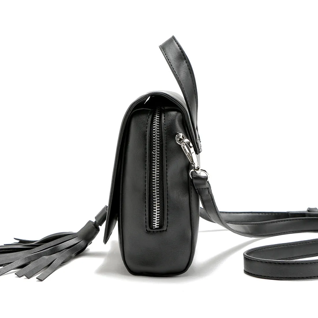 Sohiwoo Solid Color Crossbody Flap Bag Tassel Decor Handbags Fashion Versatile Shoulder Bag