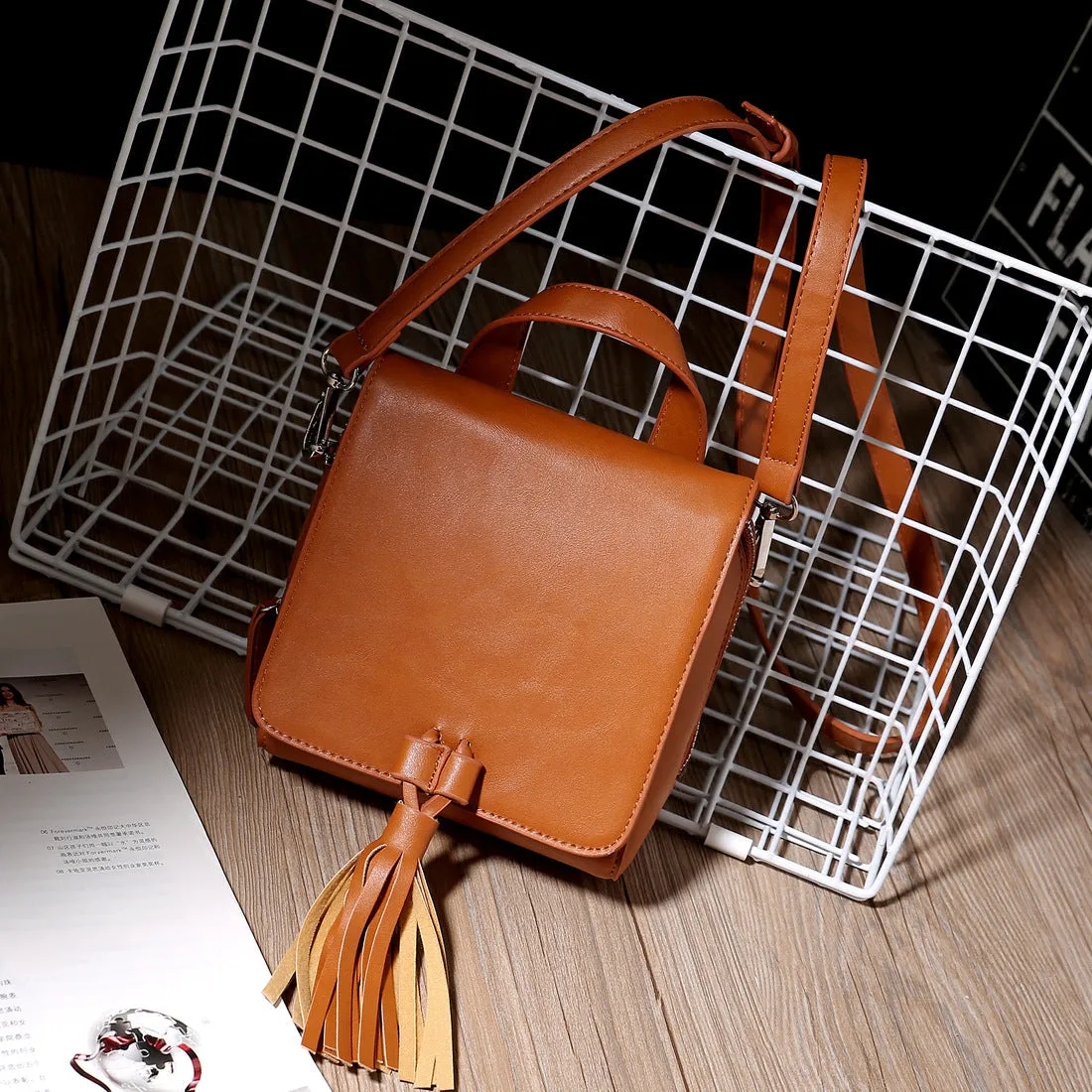 Sohiwoo Solid Color Crossbody Flap Bag Tassel Decor Handbags Fashion Versatile Shoulder Bag