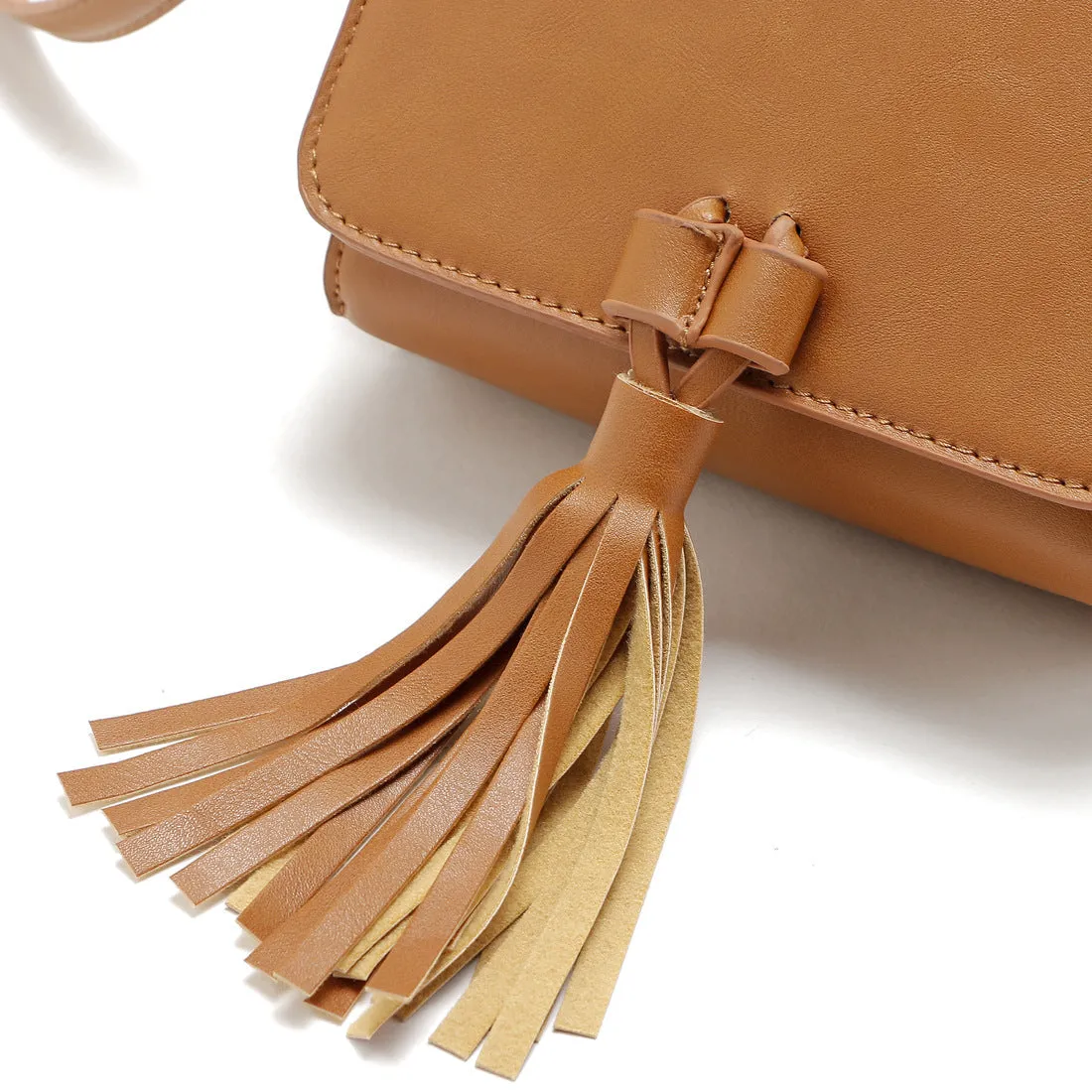 Sohiwoo Solid Color Crossbody Flap Bag Tassel Decor Handbags Fashion Versatile Shoulder Bag